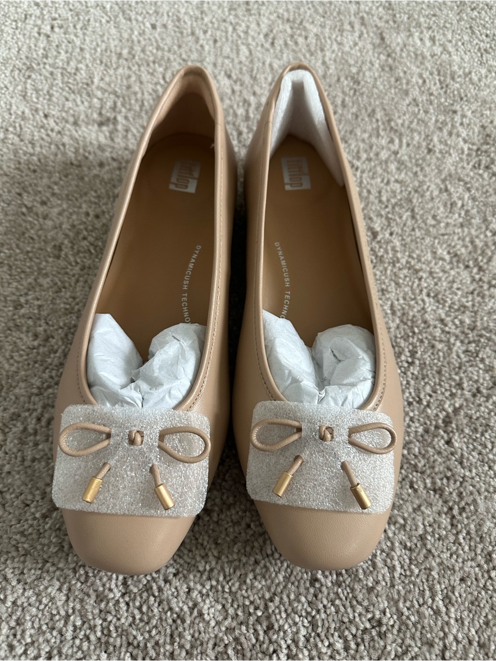 Fitflop Nude/Taupe Ballet Flats with Sparkle Bow